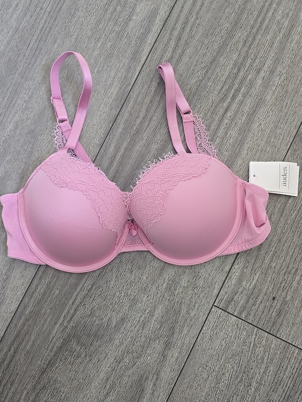 Auden Light Pink Lace-Trim Padded T-Shirt Bra